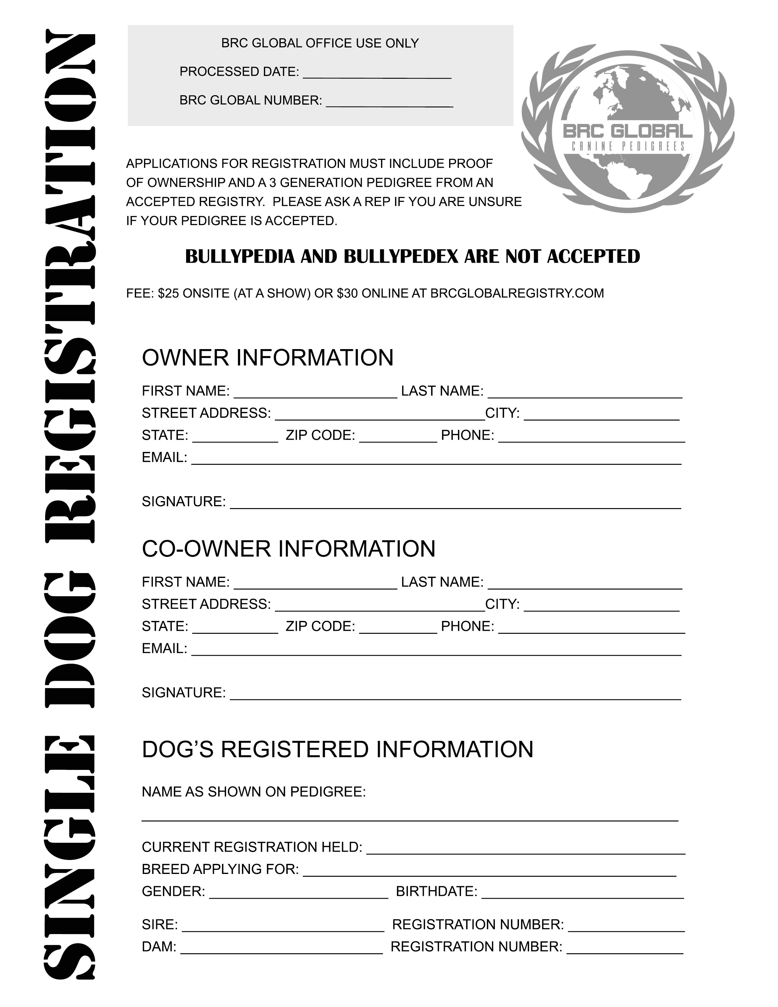 REGISTRATION BRC GLOBAL CANINE PEDIGREES REGISTRATION BRC GLOBAL CANINE PEDIGREES